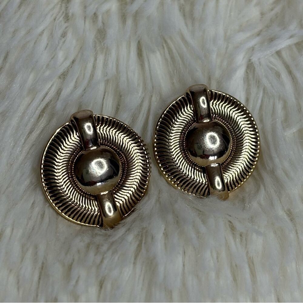 Anne Klein Gold Round Disk Stud Clip On Earrings